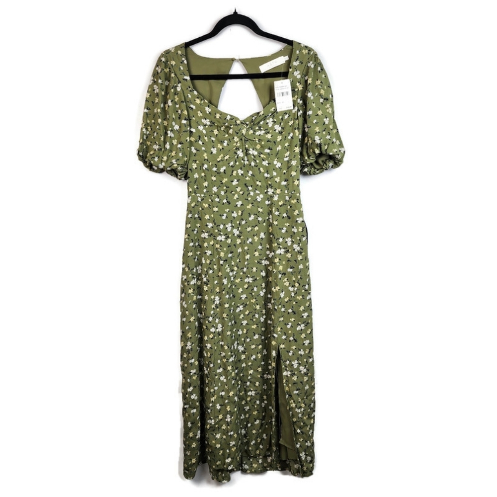 NWT Astr The Label Sage Green Ditsy Sweetheart Dress with Sleeves Extra Small XS